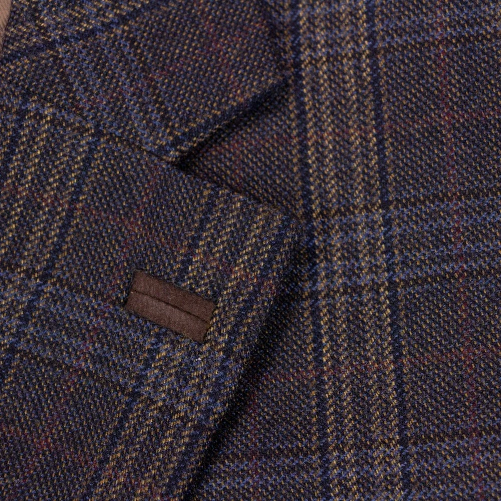 Stafford Sport Coat Blazer Mens 42R Slim Fit Brown Plaid Suede Elbow Patches